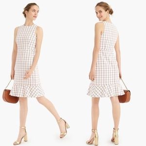 BNWOT! J.Crew Fluted Hem Dress, Size 12, in Windowpane Cotton Tweed 💎